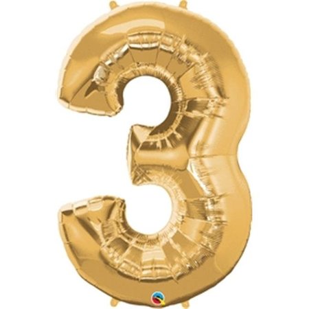 ANAGRAM Anagram 87822 44 in. Number 3 Gold Shape Air Fill Foil Balloon 87822